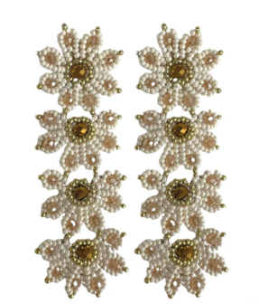 PAULIE POCKET FLOWERY STATEMENT EARRINGS - BEIGE GOLD