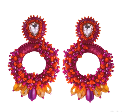 PAULIE POCKET GRANDE NOVA EARRINGS - FUCHSIA ORANGE