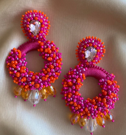 PAULIE POCKET GRANDE NOVA EARRINGS - FUCHSIA ORANGE